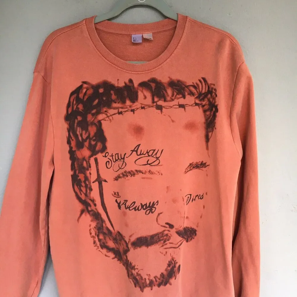 Post Malone Sweatshirt Large Burnt Orange Crewneck Stay Away Face Graphic Street